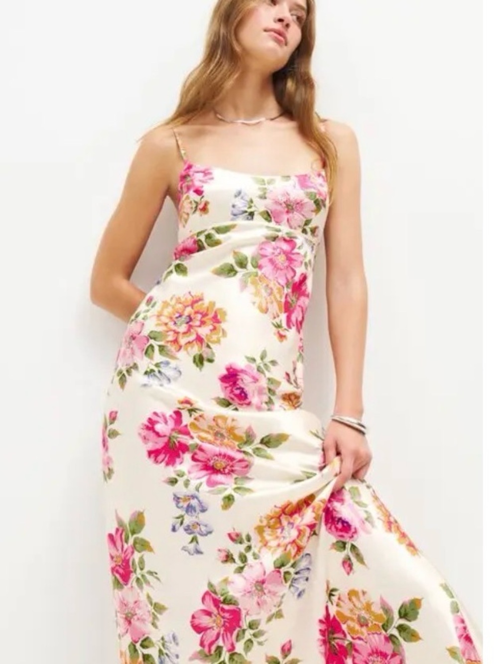 Reformation Kailyn Floral Silk Slip Maxi Dress in Cream and Pink - Picture 2 of 6